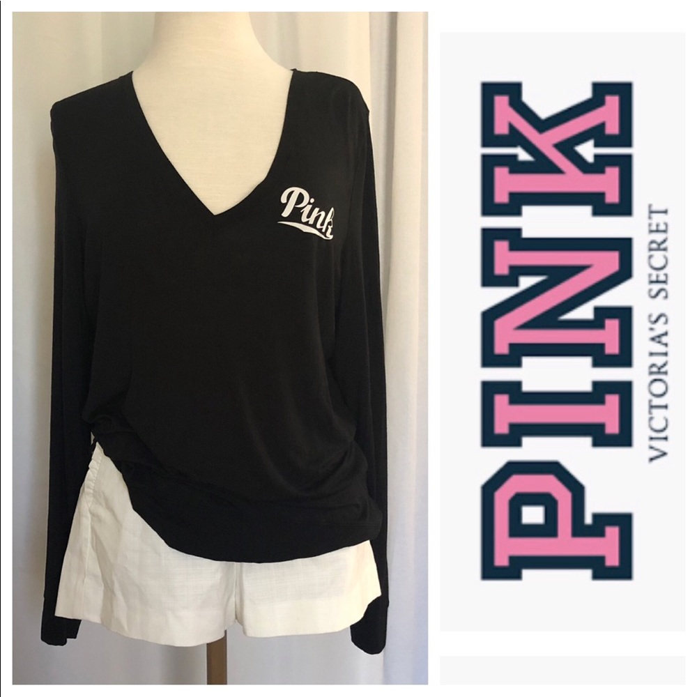 PINK Long-sleeve V Neck Tee